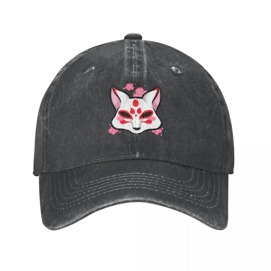 Kitsune Fox Mask Baseball Cap Japanese Style Cotton Adjustable Casual Adults Sports Hat