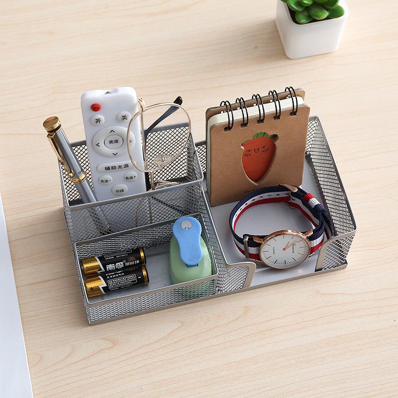 Creative Metal Iron Art Desk Organizer: Three-Grid and Four-Grid Pen Holder for Office Stationery Storage