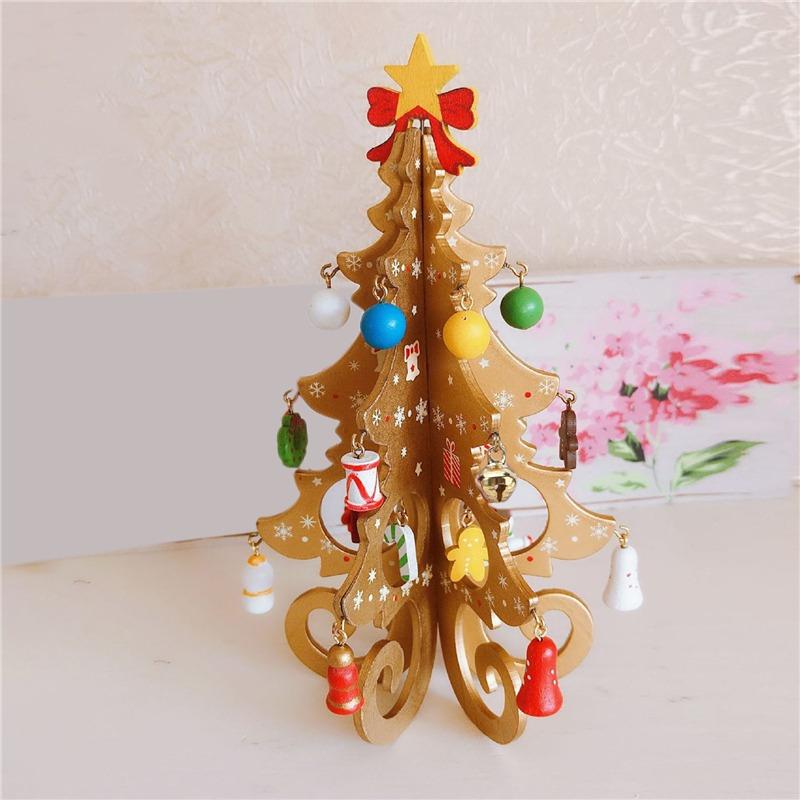 Christmas Tree Children's Handmade DIY Stereo Wooden Christmas Tree Scene Layout Christmas Decorations Ornaments 17 19cm Height
