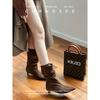 Cowhide Version~ French Temperament Kitten and Short Boots Femininity Thin Pointed Pile Boots Suede Thin Heel Thin Boots