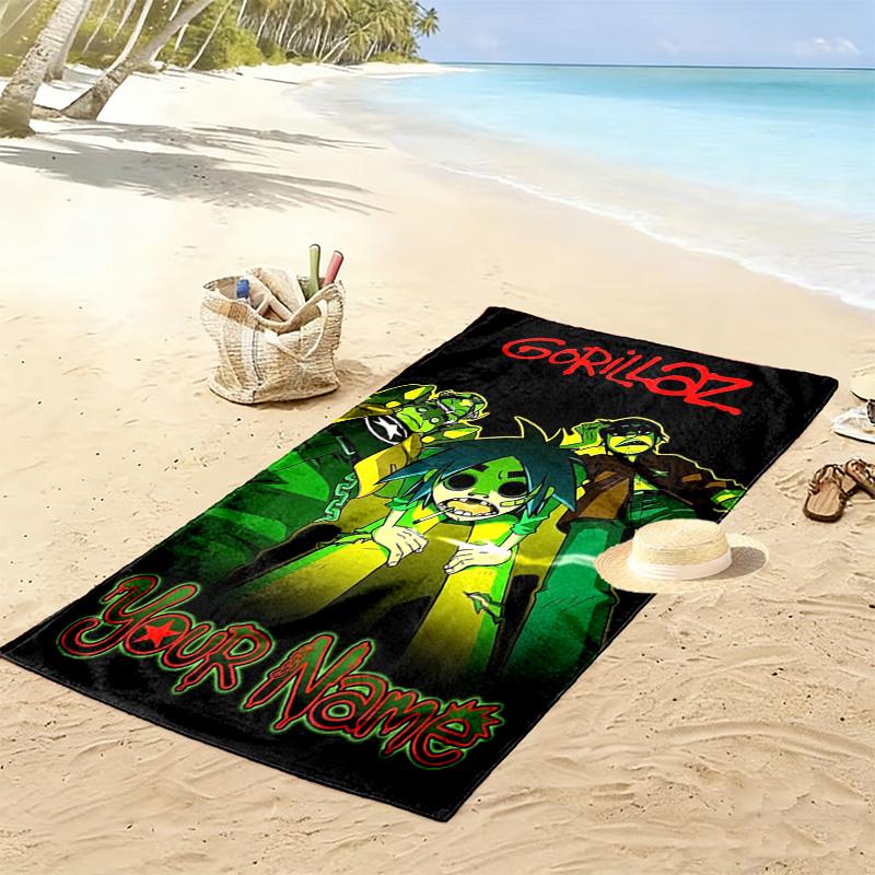 Name Custom Gorillaz Print Beach Towel, Large Soft Quick Dry Towel for Beach Camping Swimming