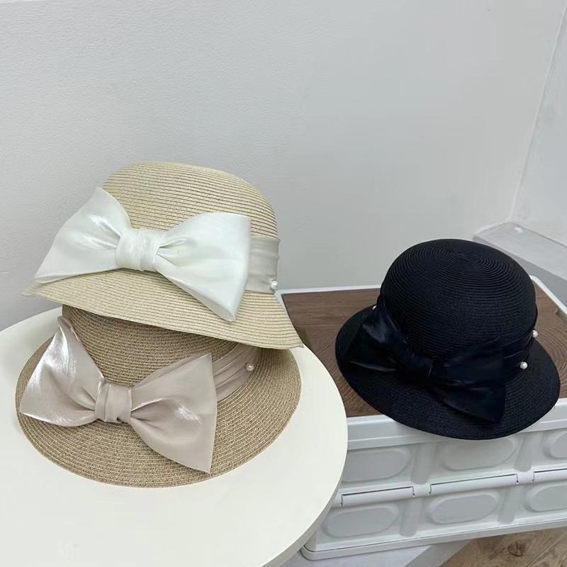 Elegant bow fisherman's hat children summer sunscreen straw hat women's sunshade seaside beach basin hat