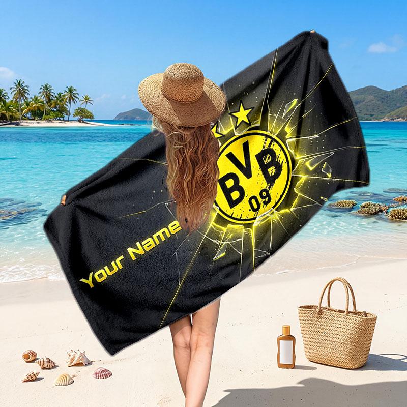 Borussia Dortmund Benutzerhandtuch, Personalisierter Textdruck mit Namen, Fußballlogo Weiches Schnelltrocknendes Handtuch Urlaubsgeschenk