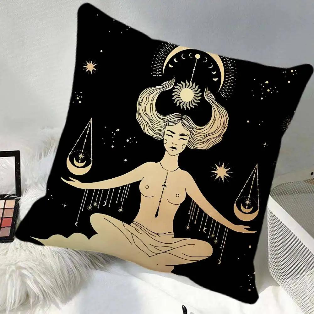 Witchy Painting Sun And Moon Celestial Pillow Case Square Pillow Bedroom Sofa Leisure Comfort Cushion Car Home Decoration