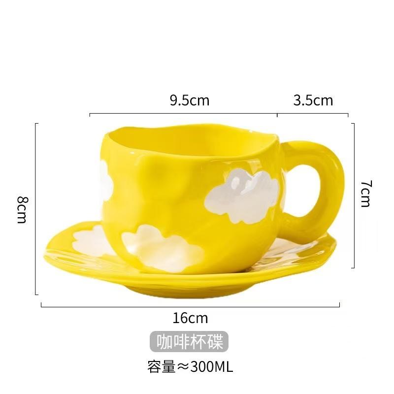 300ML Korean Style Hand Pinched Irregular Ceramic mug Hand-painted Flower Heart Coffee Cup Breakfast Milk Afternoon tea cup Gift