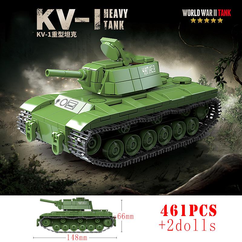 

WW2 Military American M3A1 Stuart M4A3 Sherman Medium Tank Building Blocks Army Weapons KV-1 Heavy Tanks City Bricks Kids Toys