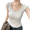 Stilvolle Weste Eleganz Mode Lässig H109 Liebe Kragen T-Shirt Damen Sommer Weiß Slim Dünn Einfarbig Vielseitig Ärmellos Unterhemd Unterteile