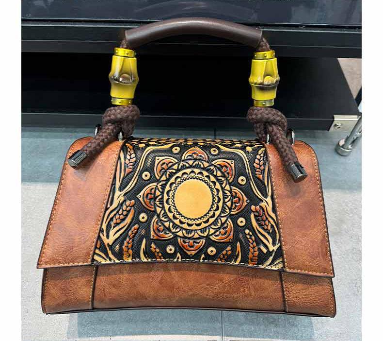 Chinese Style Retro Embossed Large Capacity High Quality Soft Durable Fashion Exquisite Lightweight Commuter Outdoor Beach Shoulder Crossbody Bag