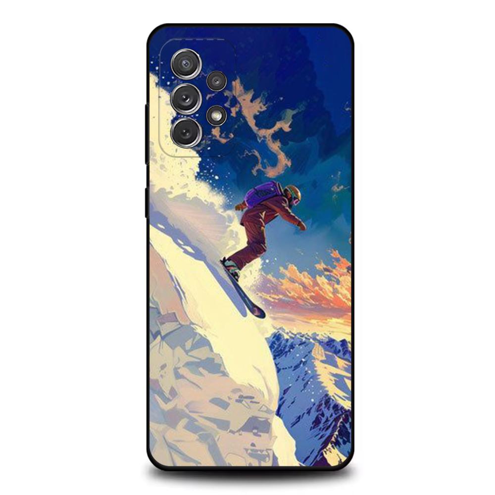 Skiing Snow Snowboard Ski Phone Case For Samsung S25,S24,S21,S22,S23,S30,Ultra,S20,Plus,Fe,Lite,Note,10,9,5G Black Cover