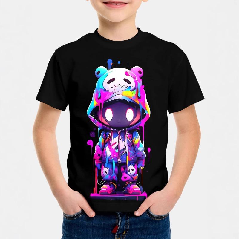 Fluorescent Style Short Sleeved 3D Digital Printed T-shirt for Children Shirt