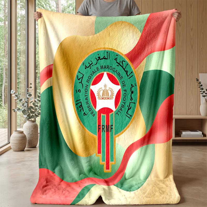 Morocco Football Printed Flannel Blanket Skin Friendly Warm Decorative Throw for Indoor Couch Bed Daily Use