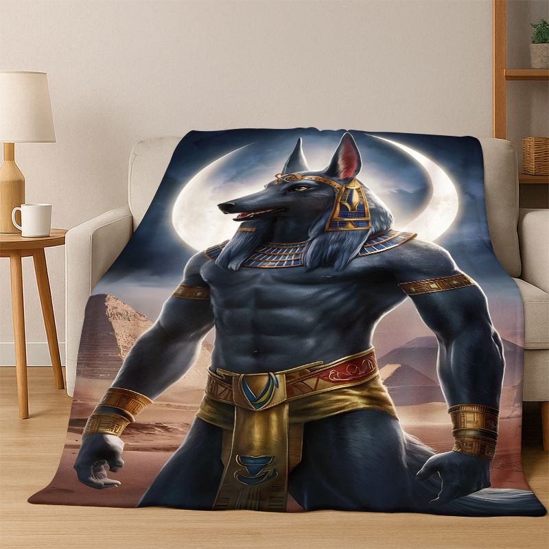 Monika Chen Unisex Ancient Egypt Death Anubis Pharaoh Cartoon Flannel Blanket Soft Throw Blanket For Bedroom Living Room Bed Travel Camping Picnic