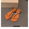 Grape Mother of the Same Style, Fashionable Diagonal Cut Square T-shaped with Toes Versatile Leather Flat Sandals Women's New Summer Models