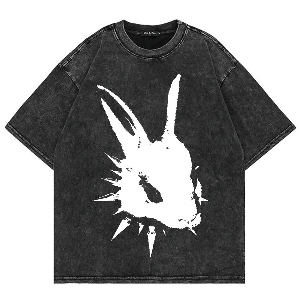 Neues Baumwoll Vintage Gewaschenes YK Lustiges Rauchendes Kaninchen T-Shirt Mode Männer Retro Cool Kaninchen Meme Locker Säurewäsche T-Shirt