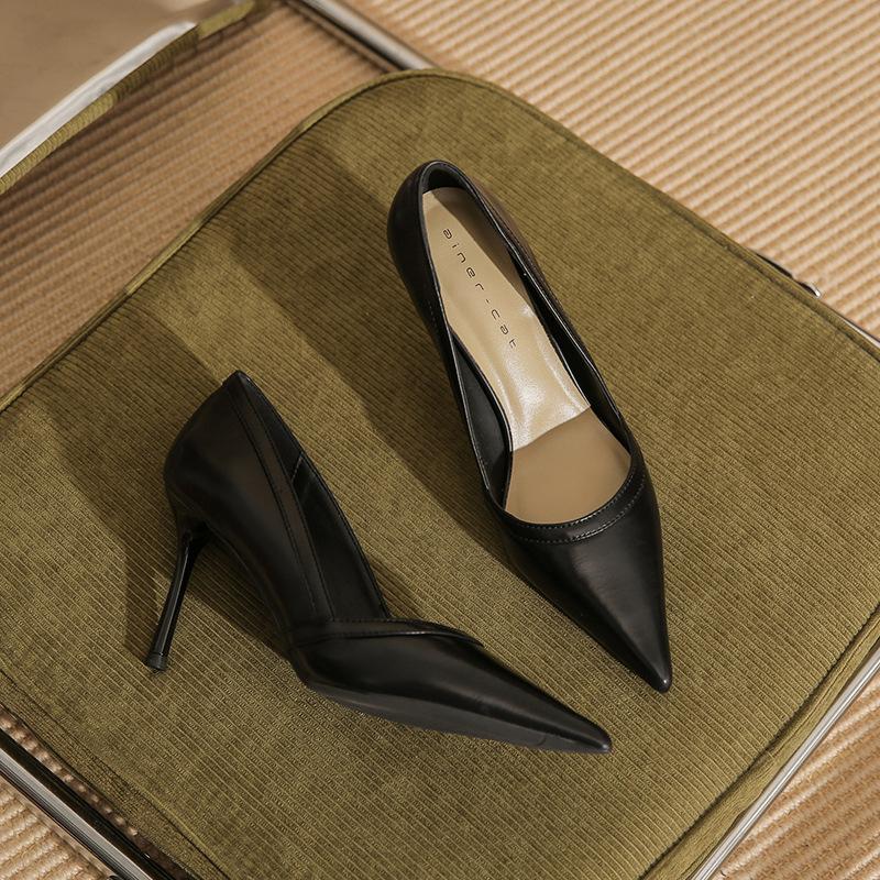 8868 [sheepskin] high heels women's thin heels spring 2025 new pointed head shallow mouth temperament commuter shoes