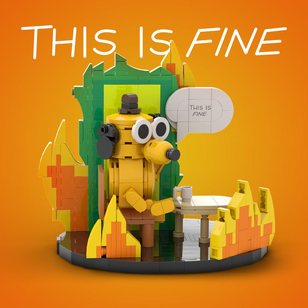 Neues MOC This is Fine Hund Baustein Modell Cartoon Feuer Meme Vignette Jagdhund Steine DIY Montage Spielzeug Kinder Geburtstagsgeschenke