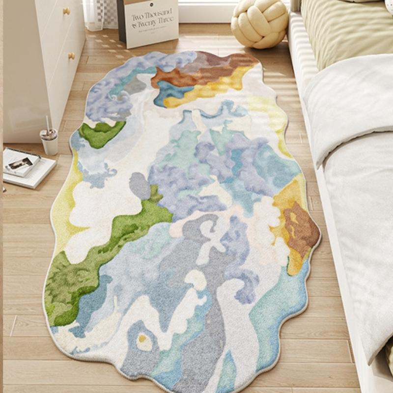 Dopamine Style Rugs for Bedroom Irregular Shape Living Room Decoration Moss Carpet Girl Casual Cute Rug Home Washable Thick Mat