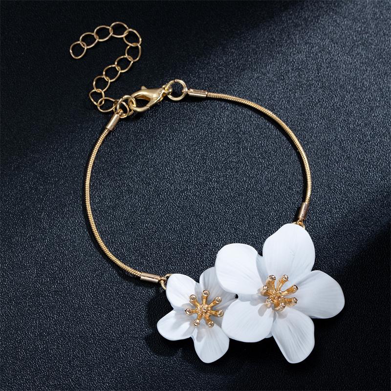 Elegant Simple Golden White Color Two Flower Bracelet For Women Fashion Adjustable Buckle Anklet Chain Jewelry Gifts