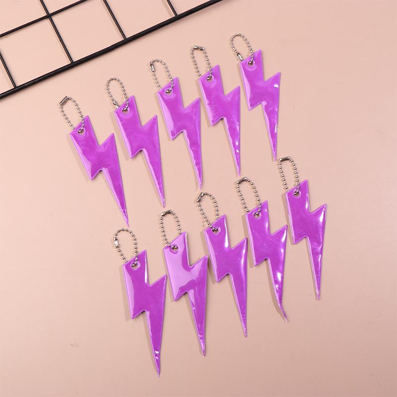 10Pcs Reflective Lightning Keychain High Brightness Reflective Night Keyring Portable Night Safety Key Chain Student Bag Pendant