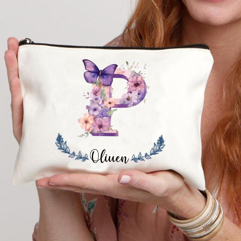 

Personalized Name Butterfly Cosmetic Case Art Gift for Bridesmaid Teachers Friends Women Makeup Bag Bachelorette Party Gift