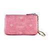 MCM Visetos Pink Leather Coin Pouch with Dog Motif & Gold Chain for Daily Use & Gifting
