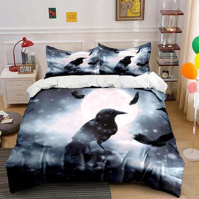 Raben Schädel Mondlicht Dekorationsset Weiche Bequeme Bettbezug Bettwäscheset Enthalten 1*Bettbezug & 2*Kissenbezüge, Geschenk