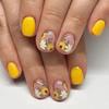 24 Pieces Short Square Press On Nail In Sunflower Style for Women Glossy Finish Stick On Nail Full Cover False Nail