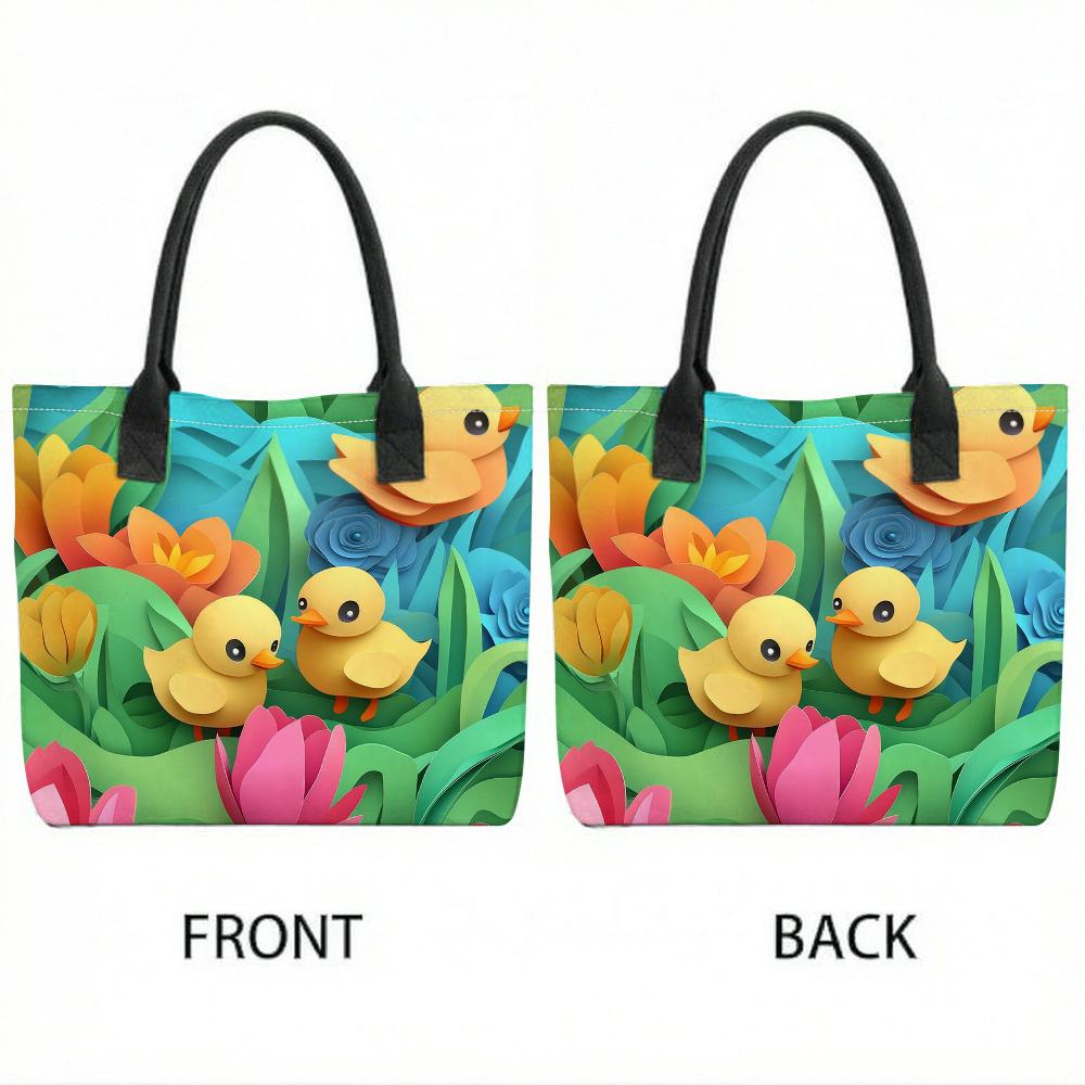 Cute Duck Print Tote Bag Casual Large Capacity Daily Handbag