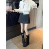 Elegant High-Waisted Black Wool A-line Glitter Skirt for Women - Autumn Slimming Hip-Hugging Design