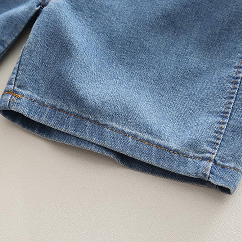 Boys' 2-Piece Cotton Set - Cartoon Dinosaur Short Sleeved T-shirt + Denim Shorts High - Quality Casual Outfit-6M-5Y