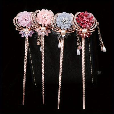 Classic Hairpin with Retro Tassels and Water Diamonds, A Easy Accessory for Brides Wearing Hanfu
