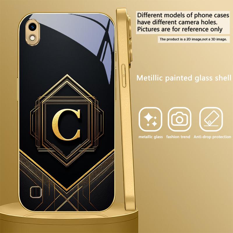 Gorgeous letter gold "R" For Samsung A 01 52S A04 A05S A10 A12 13 22 23 24 36 42 M02 Note 10 20Ultra 8 9 Golden glass phone case