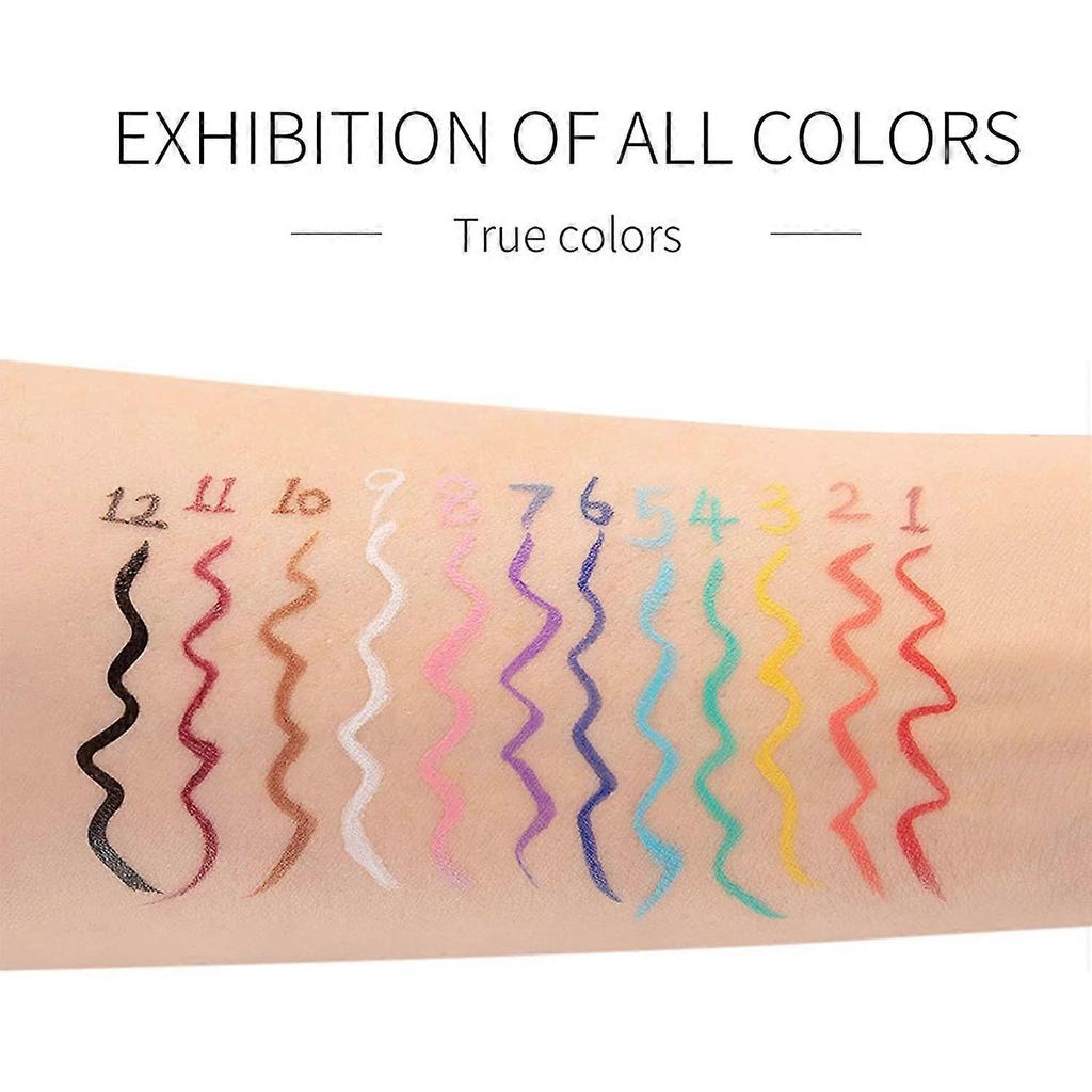12PCS Matte Rainbow Colorful Liquid Eyeliner Set, 12 Colors Soft and Hyper Sharp Tip Brush Eyeliner, Waterproof High Pigmented Eyeliner Pen Set