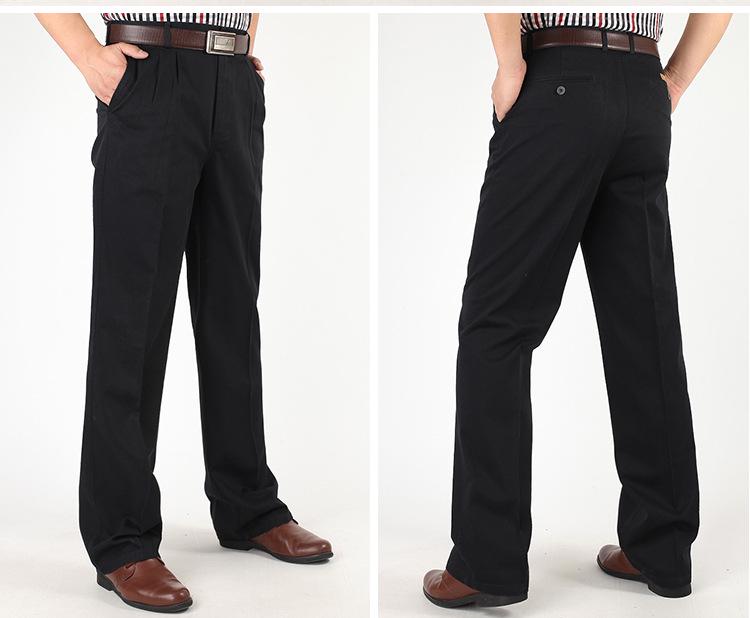 Men’s High Waist Cotton Pleated Loose-Fit Pants for Spring & Autumn