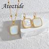 Atoztide New Bead Chain Necklace Earring for Women Girl Stainless Steel Jewelry Set Geometric Fritillaria Pendant Christmas Gift