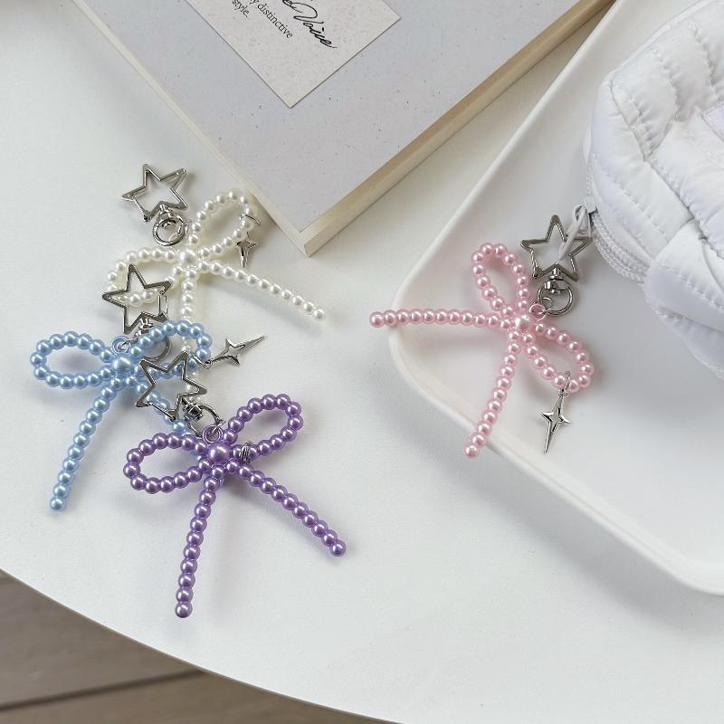 Bead Bow Lace Pearl Keychain INS Style Creative Pendant for Women Purse Handbag Lovely Gift