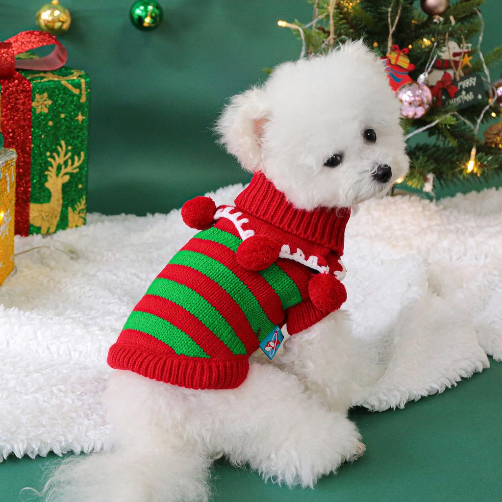 Ubranka dla zwierząt Pies Kot Sweter Świąteczny Jesień i Zima Ciepły i Wygodny Kolorowy Sweter Dzianinowy Czerwono-Zielone Paski