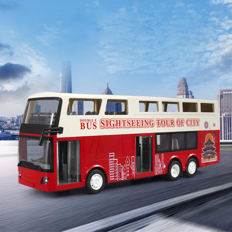 Double E E640 Travel Bus Alloy Model 1/18 High Speed Racing Car Double-decker Bus Model Sound Light RC sightseeing Bus Toys Boys