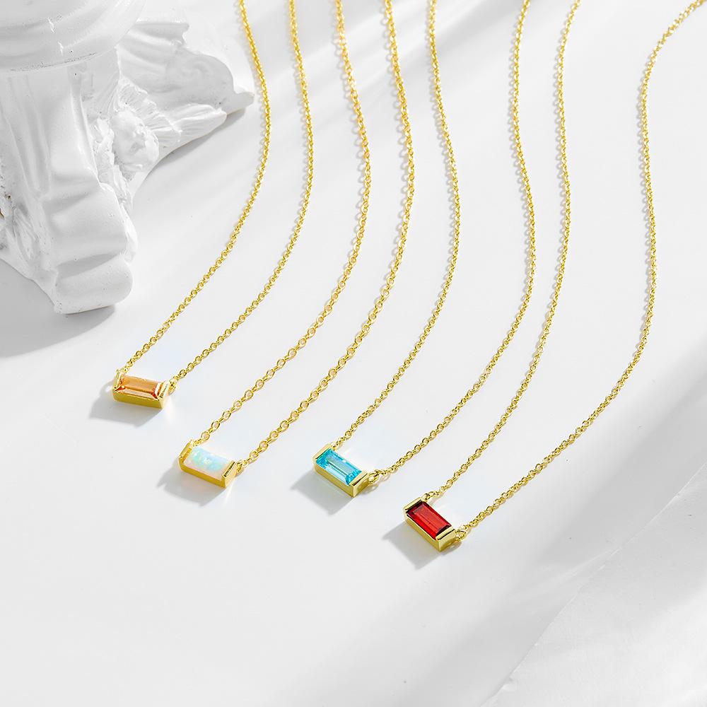 925 Sterling Silver Birthstone Pendant Necklace - Simple, Fashionable Clavicle Necklace for Women