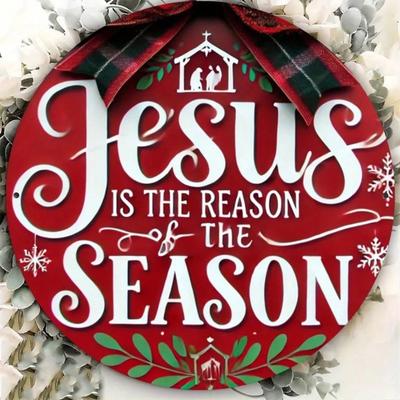 Metal Wall Art Christmas Sign with Snowflake Holly Decor 8x8 Inch Round Holiday Ornament
