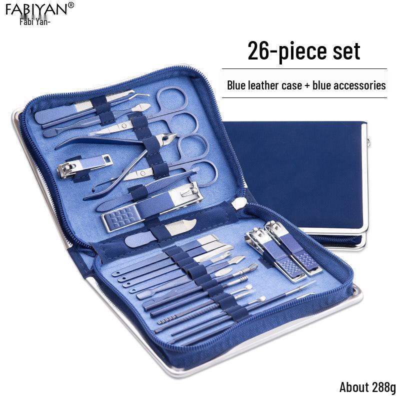 Stainless Steel Manicure Set with Nail Clippers, File, and Tools In Zipper Bag.