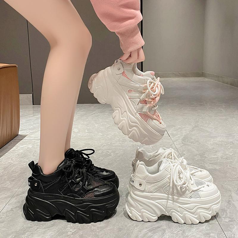 Fashion 2024 Summer Breathable Mesh Sneakers 8CM Hidden Heels Spring High Platform Sports Dad Shoes Woman Wedges Casual Chunky Sneakers
