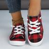 Women's Red & Black Checkered Print Casual Shoes - Breathable Fabric Upper Round Toe Design