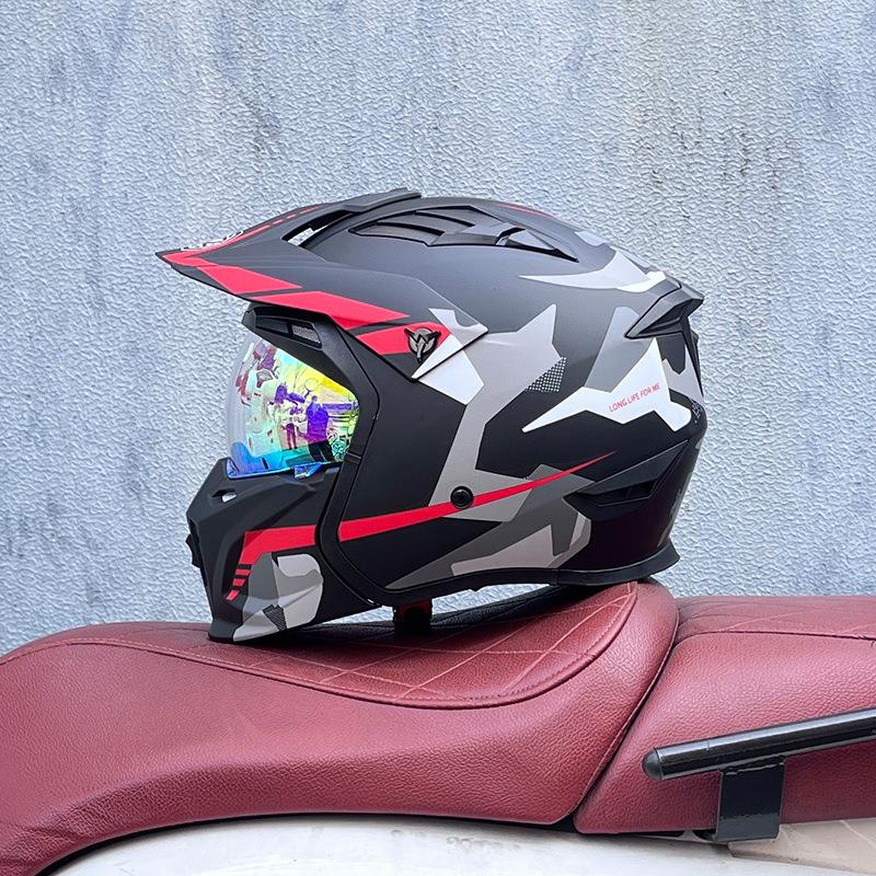 Street Fighter Motorcycle Helmet Men's and Women's Full Helmet Four Seasons Locomotive Retro Detachable Combination Helmet