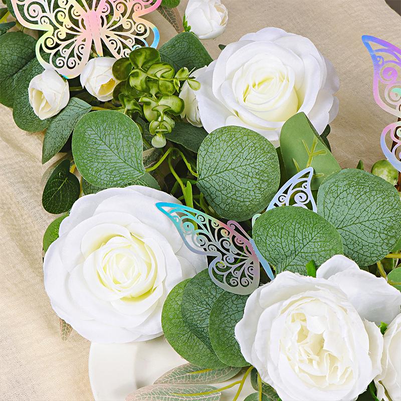 1PC Grüne Blattgirlande 180cm Künstliche Blumen Rebe Party Hochzeitsdeko Mit 3D Schmetterling Lebensechte Faux Floral Wand Akzente