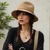 Handmade Panama Hat Elegant Wide Brimmed Decorated Sun Hat for Women Party British Beach Hat Lady Knitted Straw Hat
