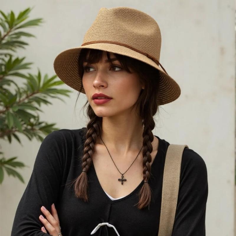 Handmade Panama Hat Elegant Wide Brimmed Decorated Sun Hat for Women Party British Beach Hat Lady Knitted Straw Hat