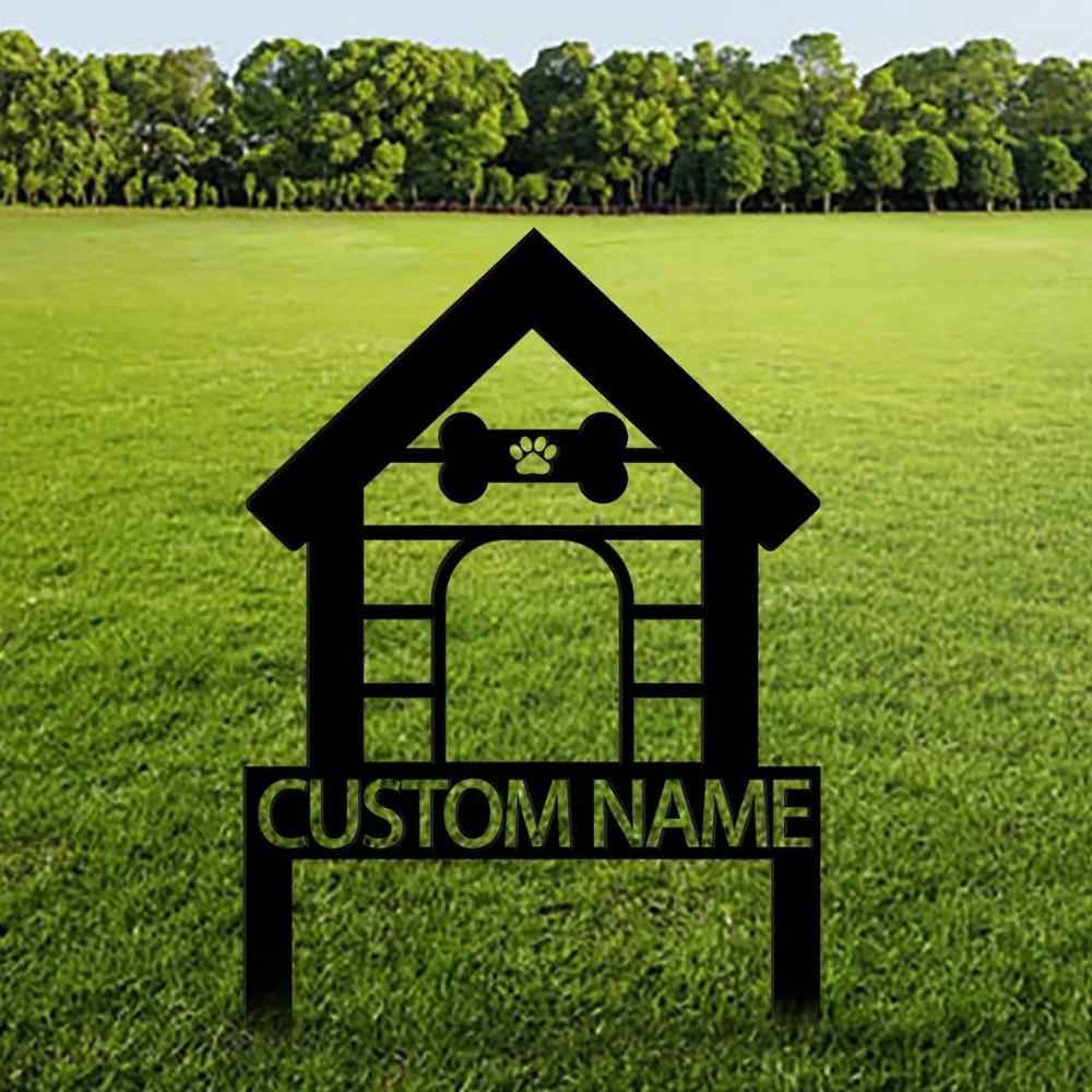 Custom Metal Dog House Sign, Personalized Pet Garden Stake, Outdoor Yard Decoration, Dog Lover Gift, Weatherproof Aluminum Plaque