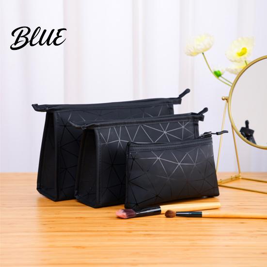 Travel Accessory Pouch Set 3Pcs/Set Makeup Bags Waterproof Faux Leather Cosmetic Bag Portable Geometric Toiletry Bags for Skincare Brushes