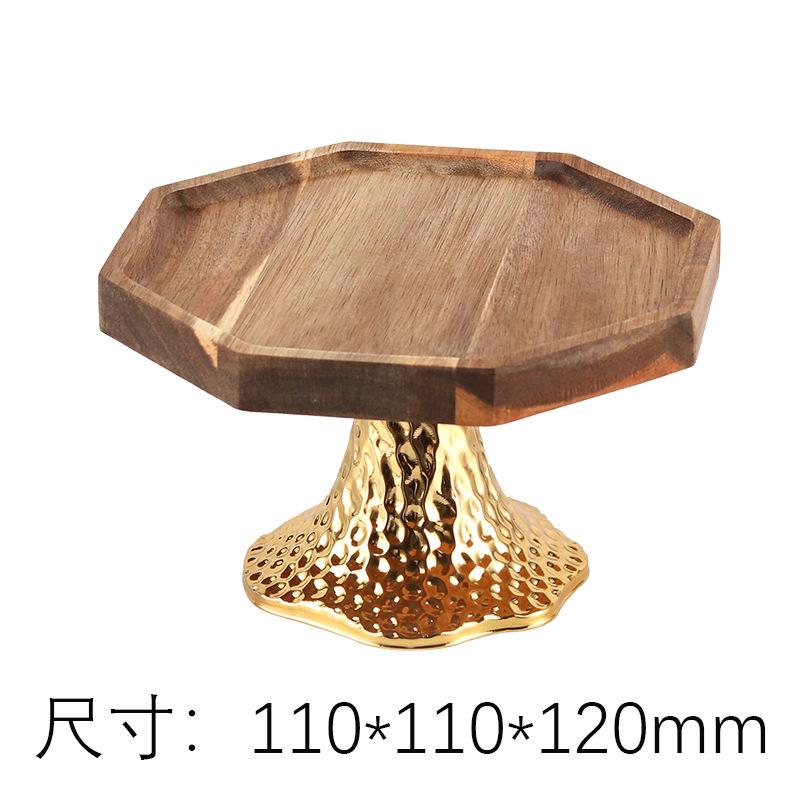 

Chinese Luxury Solid Wood Hexagonal Fruit Bowl Ornaments Hotel Villa Bakery Dessert Cake Display Plate Home Decoration Ornaments